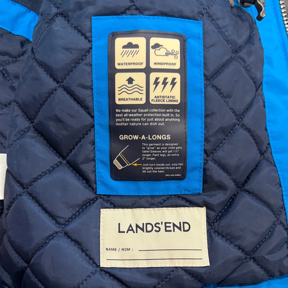 Lands' End Bright Blue and Gray Hooded Winter Jacket - Picture 3 of 5